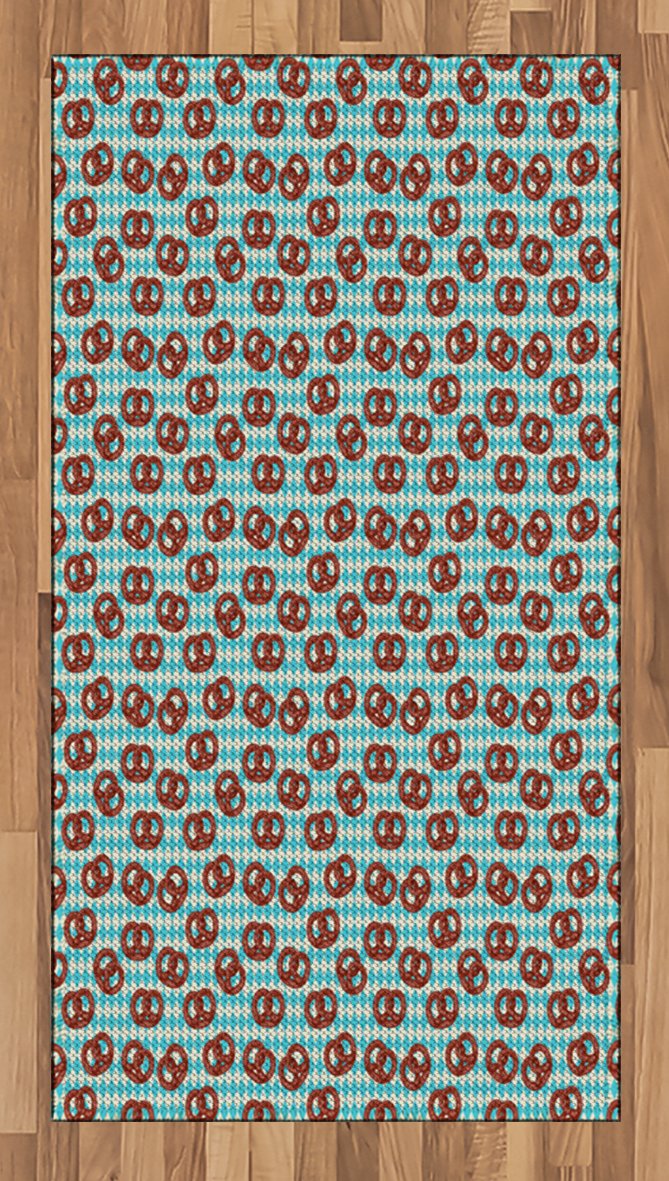 Lunarable Oktoberfest Area Rug - Salty Pretzels Diamond Pattern Germany Themed Food Decor, Non-Slip Flat Woven Accent Rug for Living Room, Bedroom, Dining Room - 2'6