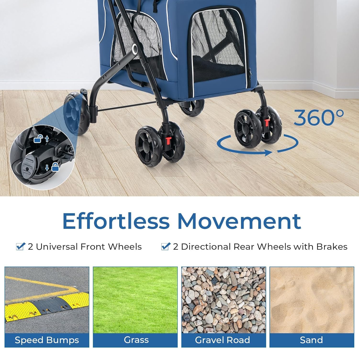 Premium 3-in-1 Double Dog Stroller with 2 Detachable Carriers | Safety Belt, Washable Cover & Removable Pads | 4-Wheel Design for Small & Medium Dogs | Perfect for Walking, Shopping & Vet Visits (Blue)