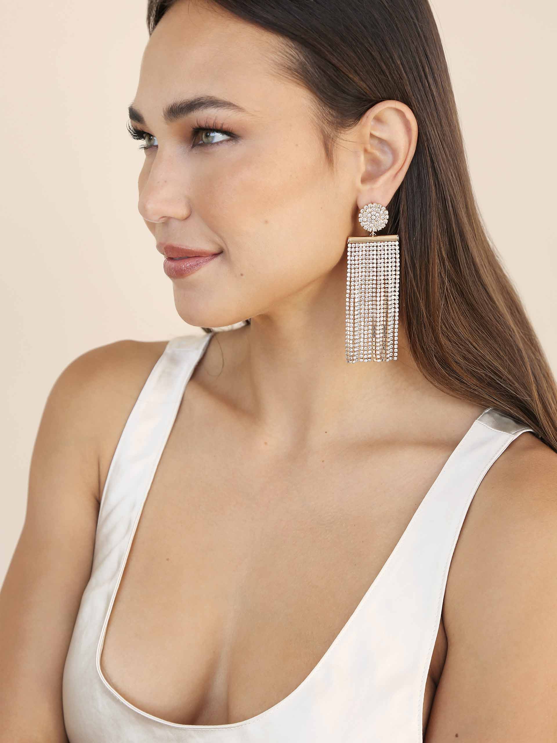 Sparkling Crystal Fringe Earrings for Women - Elegant Dangling Party Jewelry - Perfect for Weddings, Date Nights & Special Occasions