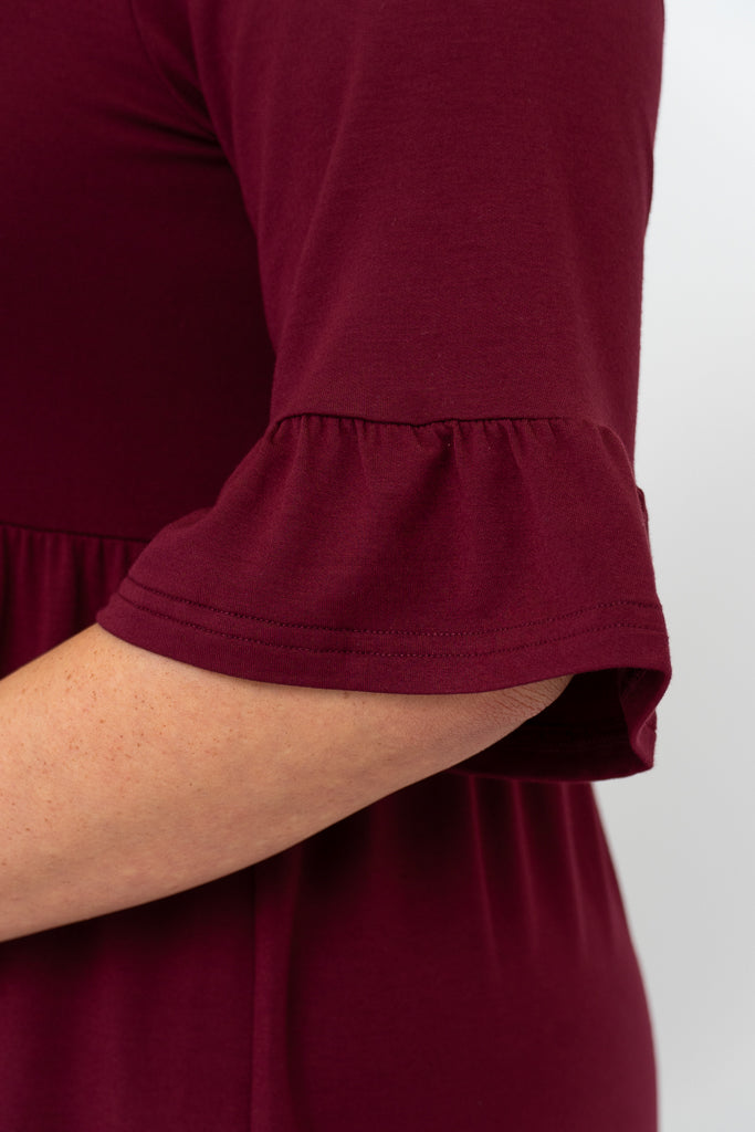 Bernadette Women's Burgundy Bamboo Dress - Elegant & Comfortable for Casual Wear, Office, and Special Occasions