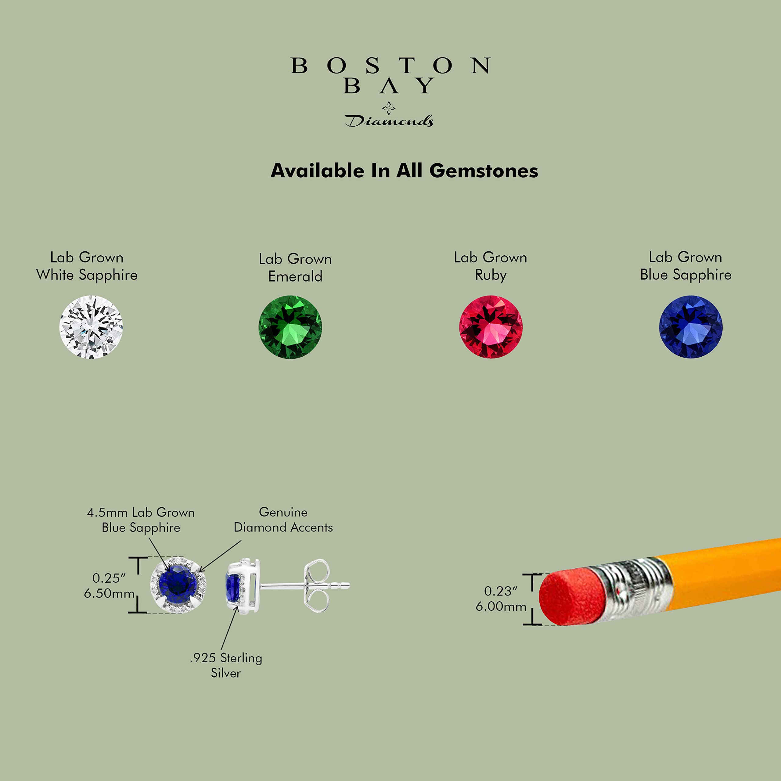 Boston Bay Diamonds Sterling Silver Round Gemstone & Diamond Halo Earrings for Women | Elegant Wedding, Anniversary & Party Jewelry Gift