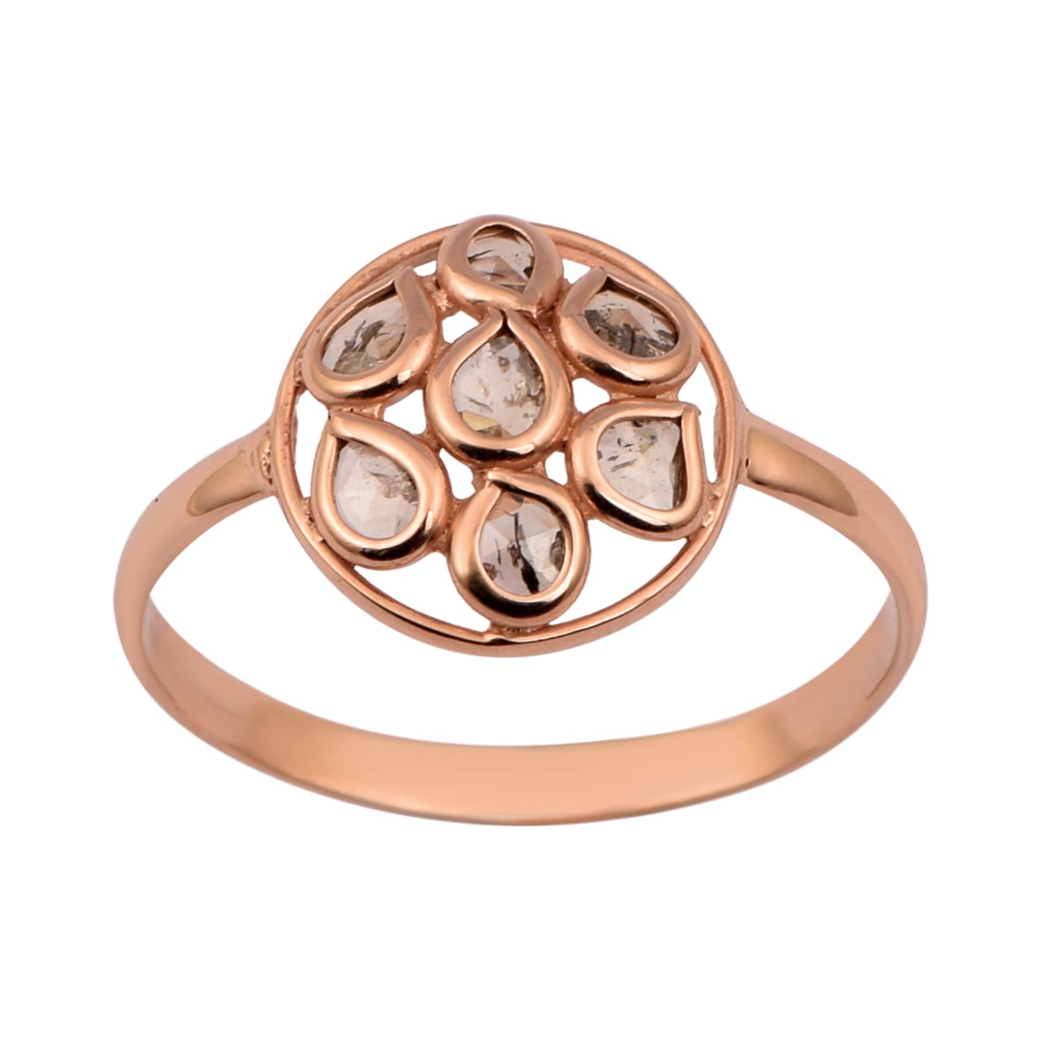 0.50 CTW Natural Rose Cut Champagne Diamond Geometric Round Post Earrings - 925 Sterling Silver Rose Gold Plated - Perfect for Weddings, Parties & Special Occasions