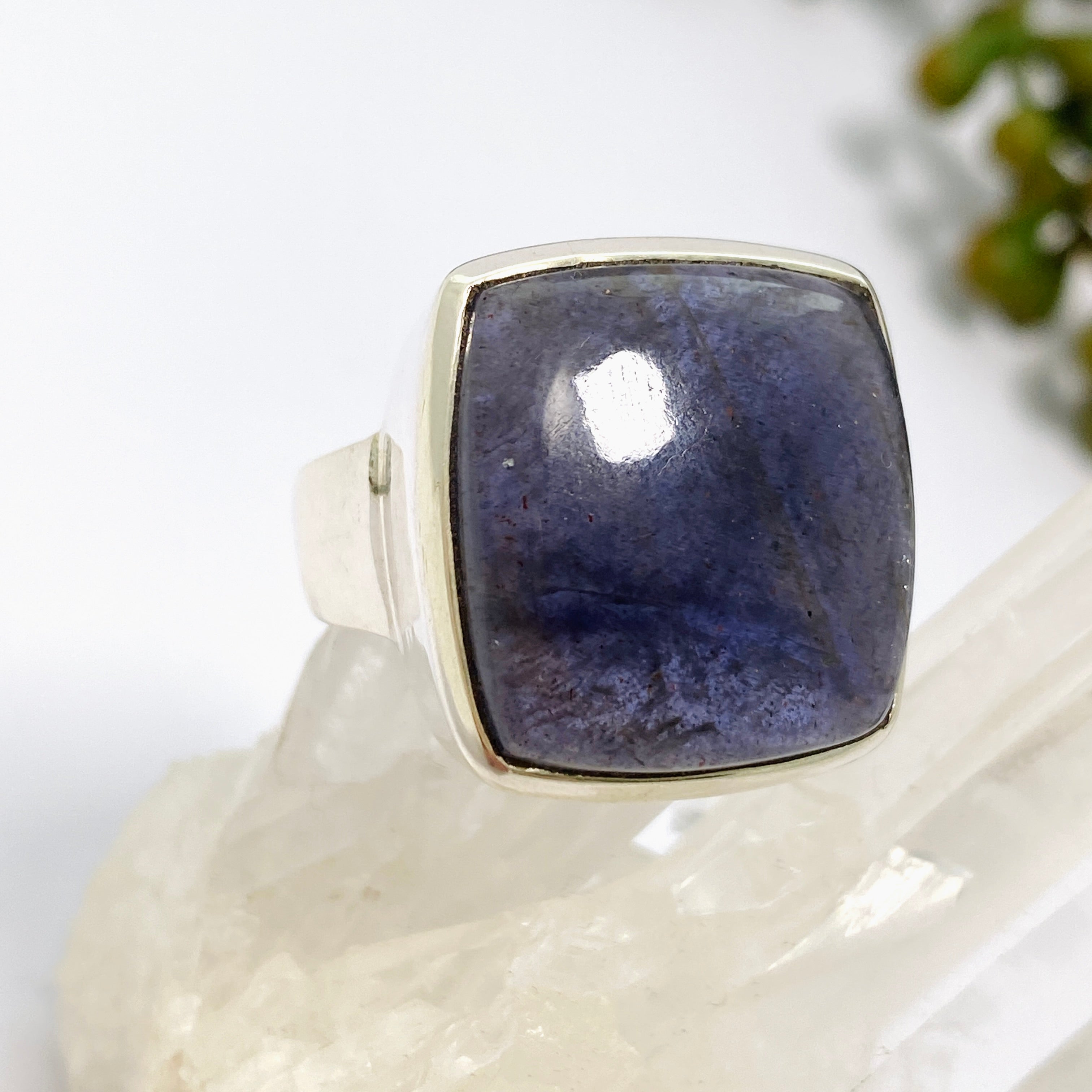 Iolite Sunstone Square Cabochon Ring - Size 9 - Handmade Sterling Silver Jewelry - Perfect for Weddings, Parties & Everyday Wear