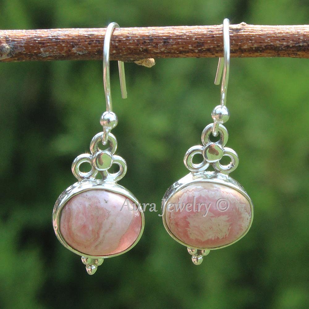 925 Sterling Silver Rhodochrosite Earrings - Women's Dangle Jewelry for Bridesmaids & Mother's Day Gifts