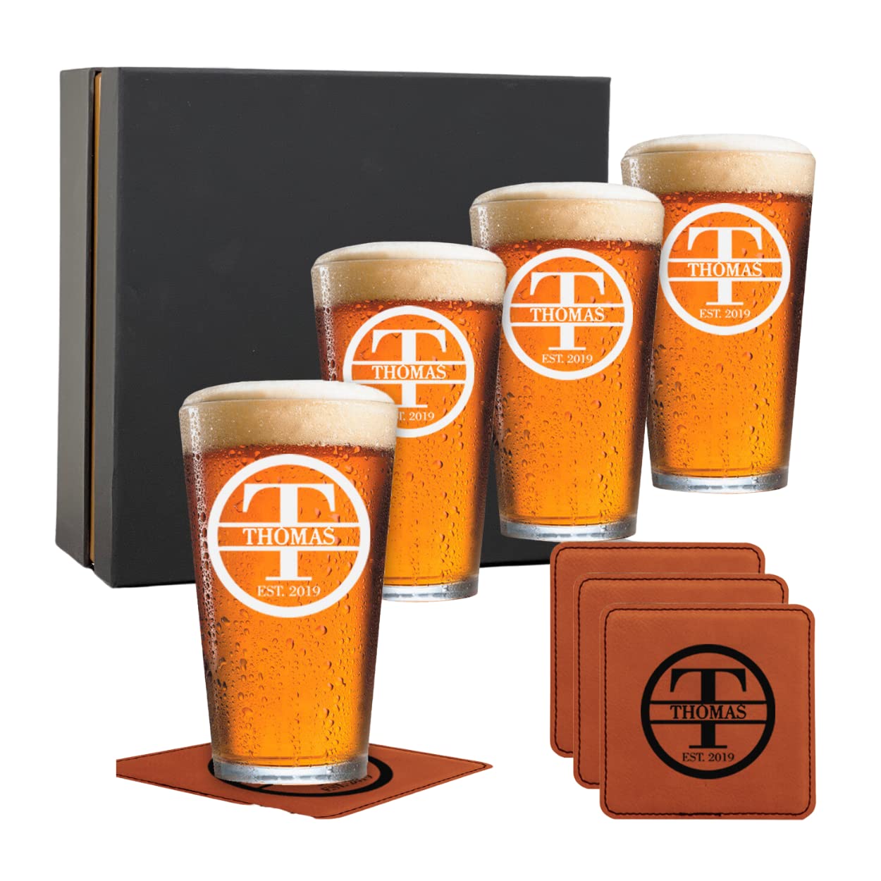 Custom Engraved Beer Glass Set of 4 - Personalized Pint Glasses for Men & Women - Unique Gift for Valentine's Day, Anniversary, Housewarming & Christmas - Perfect for Parties, Home Bar & Special Occasions