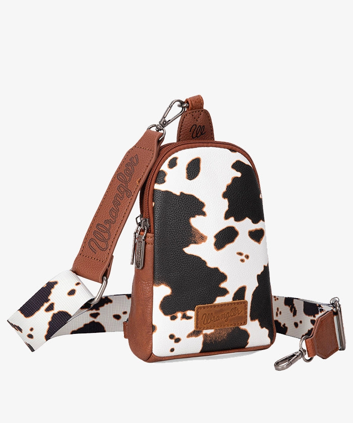 Wrangler Cow Print Sling Bag - Stylish Crossbody Shoulder Bag for Women & Men - Perfect for Travel, Hiking, and Everyday Use