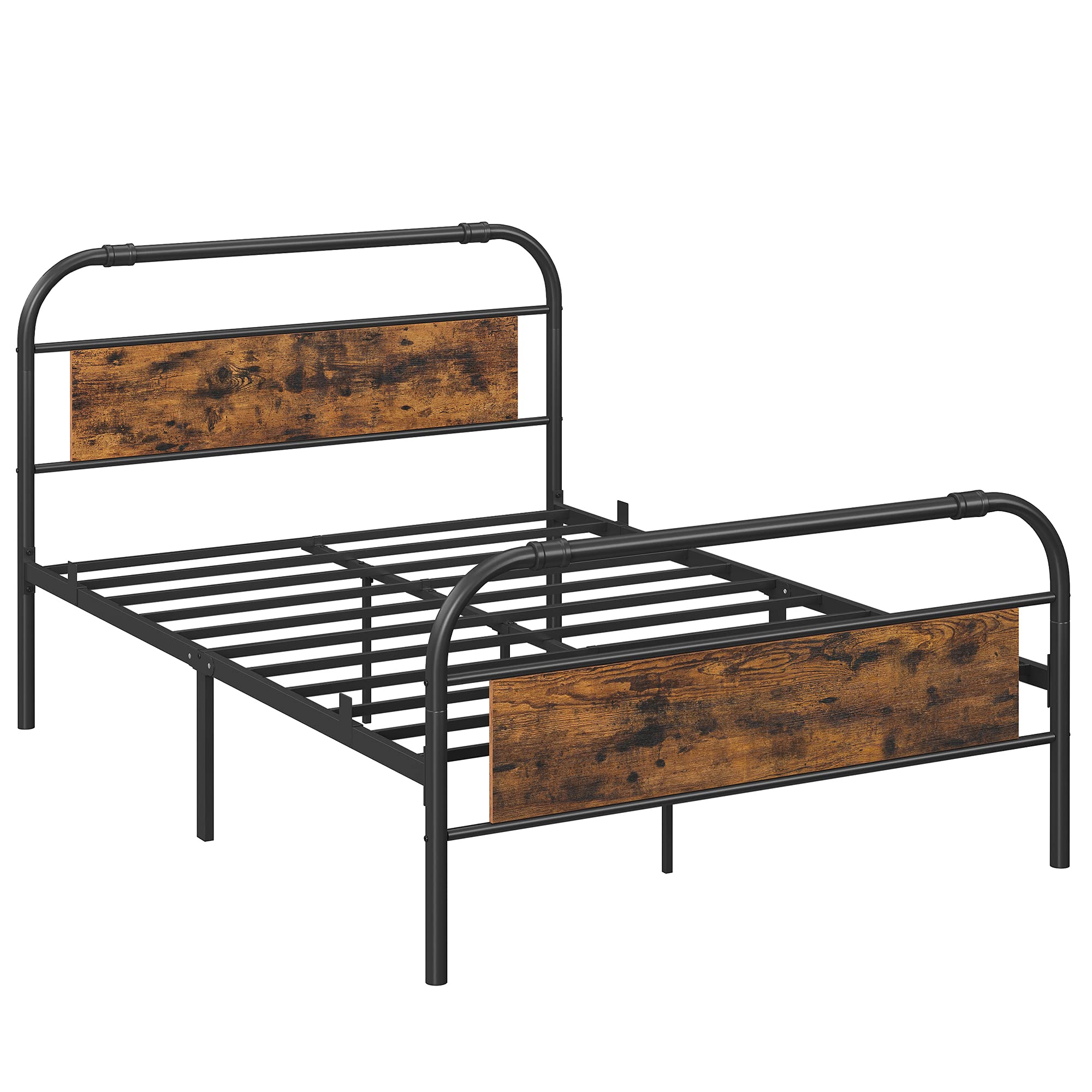 VASAGLE Full Size Metal Bed Frame with Headboard and Footboard, No Box Spring Needed Platform Bed with Under-Bed Storage, Industrial Style in Rustic Brown and Black URMB922B01 - Perfect for Modern Bedrooms, Guest Rooms, and Small Spaces
