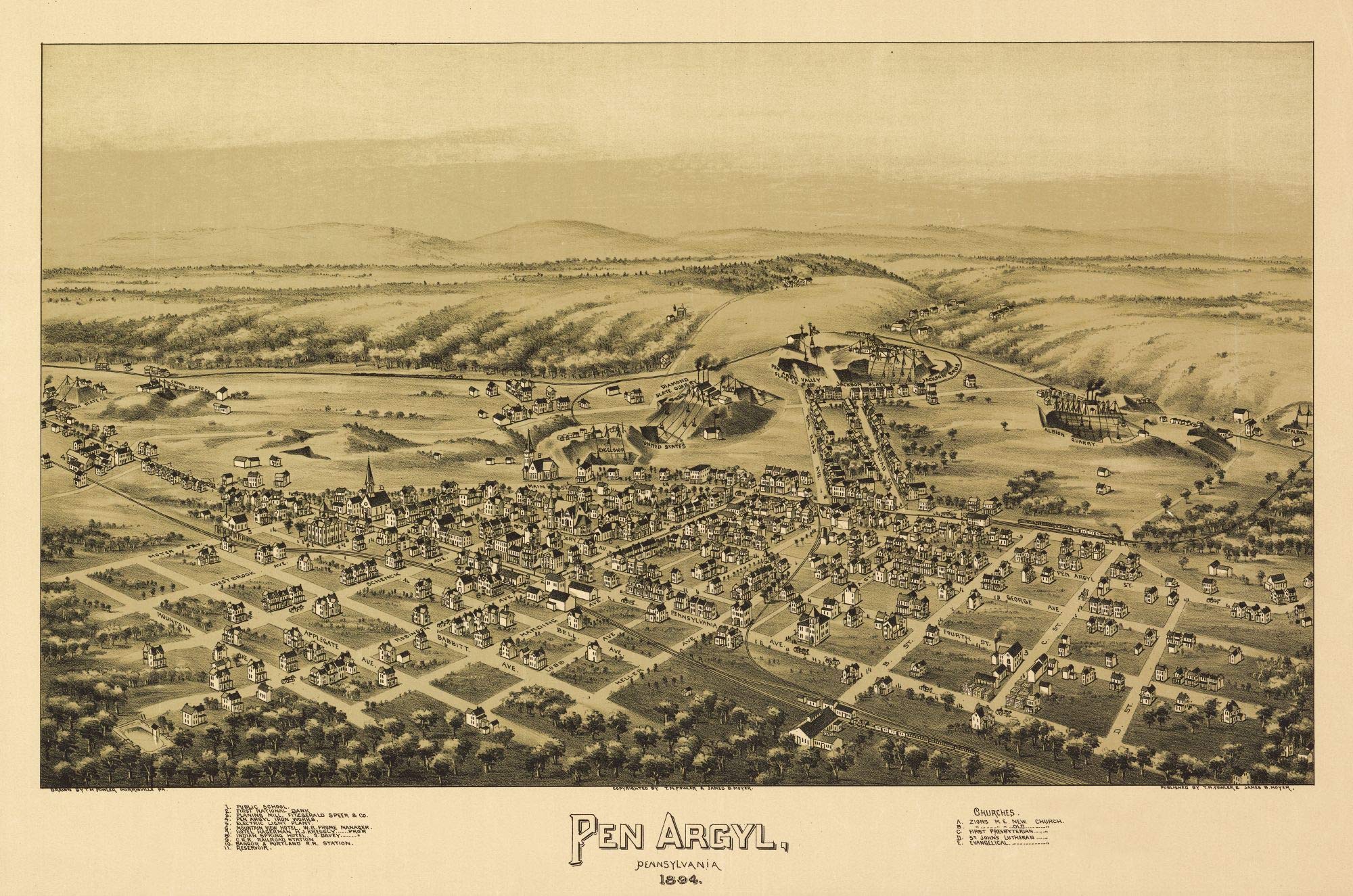 Vintage 1894 Fowler Map of Pen Argyl Pennsylvania - 23.00 x 34.73 Matte Canvas Wall Art - Perfect for Home Decor, Office & History Enthusiasts