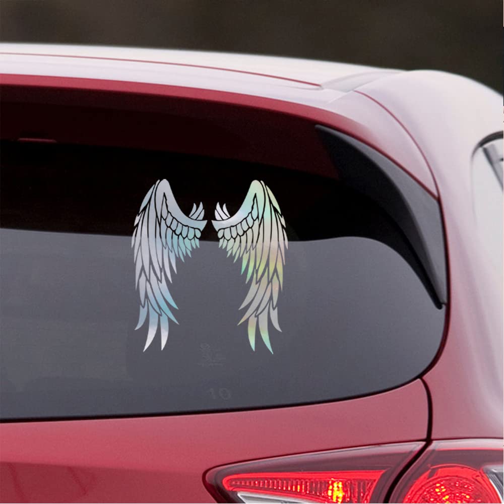 Saint Wings Lovely Holographic Vinyl Decals (Set of 2) - Waterproof Stickers for Laptop, Phone, Helmet, Car, Mug, Wall | Perfect for DIY Decoration, Personalization & Gift Giving