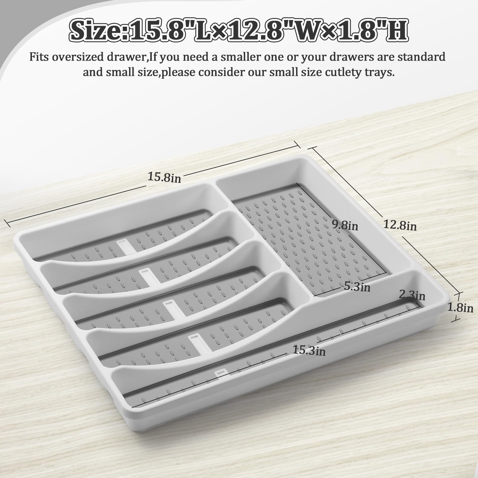 Silverware Organizer with Cutlery Icons - 6-Compartment Plastic Flatware Drawer Tray for Kitchen Utensils | Non-Slip TPR Linings | Perfect for Dining Room & Kitchen Drawer Organization