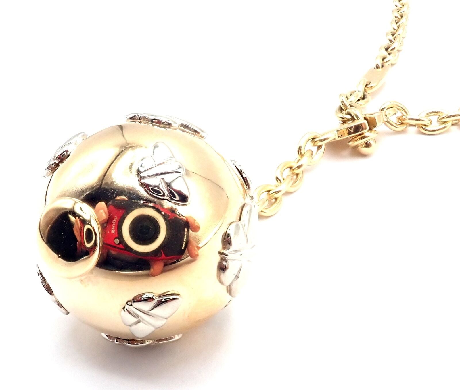 Authentic Bvlgari 18k Yellow Gold Butterfly Globe Pendant Necklace with Chain - Elegant Jewelry Gift for Women, Perfect for Parties & Special Occasions