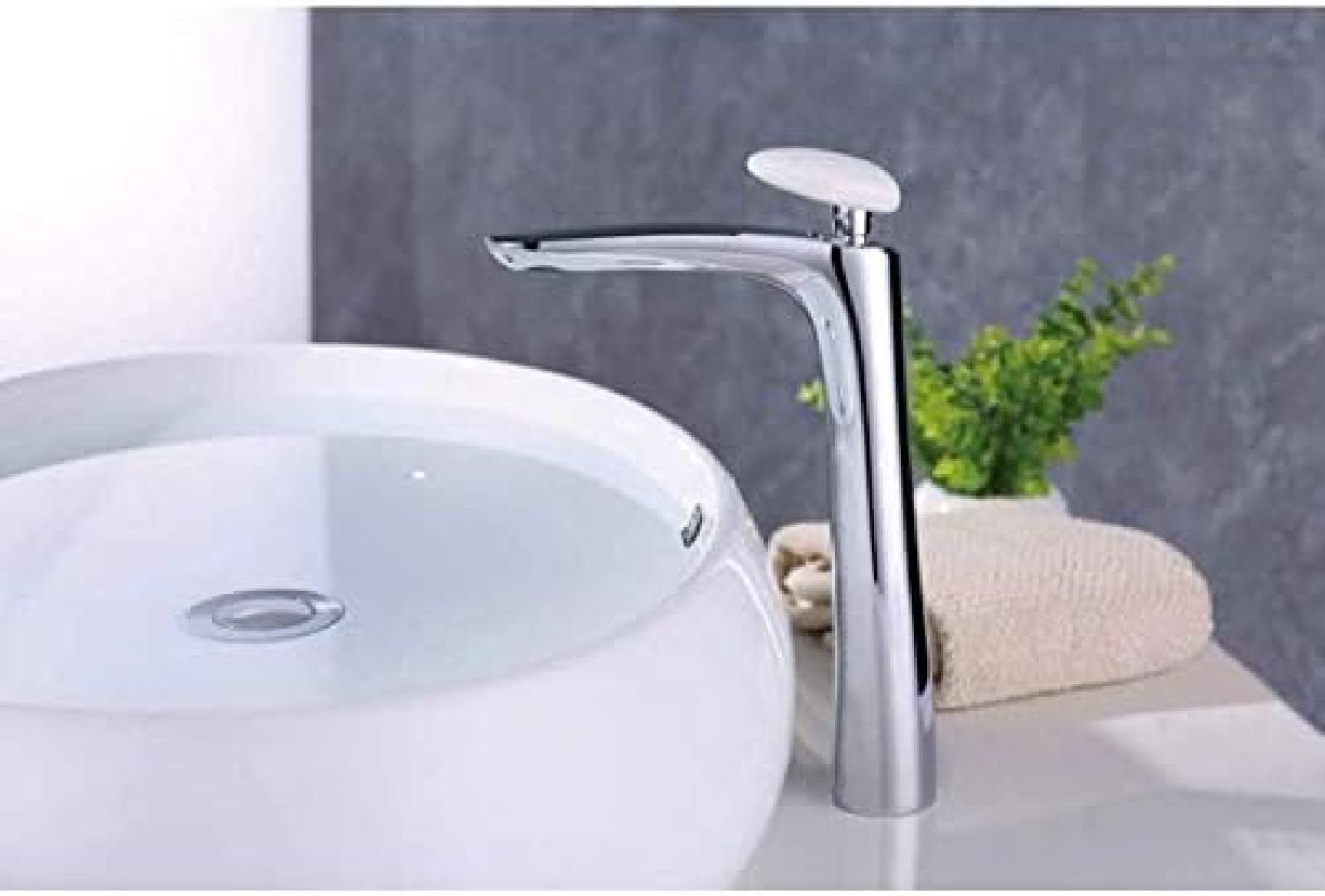 CRJUS High Chrome Brass Kitchen Tap with White Round Handle - Durable Bathroom Sink Mixer Faucet for Modern Home and Office Use