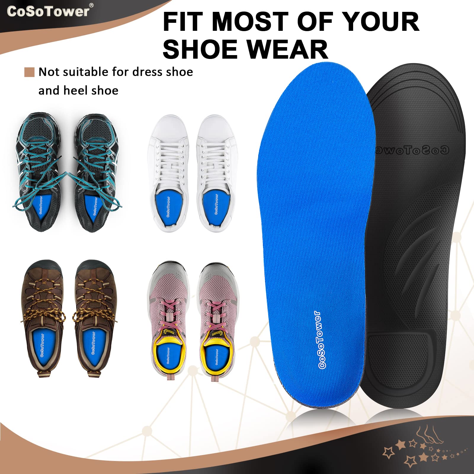 Orthotic Insoles for Flat Feet & Plantar Fasciitis Relief - Arch Support Inserts for Over Pronation & Foot Pain - Shock Absorbing Shoe Insoles for Men & Women - Perfect for Running, Walking & Standing All Day