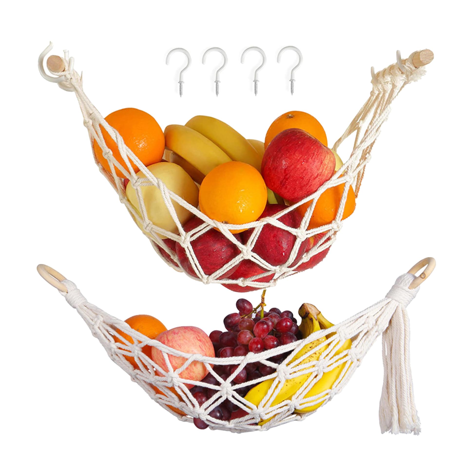 1PC Large Macrame Under Cabinet Hanging Fruit Hammock - Space Saving Banana & Veggie Basket for Kitchen, Pantry Organization - Perfect for Storing Fruits, Vegetables, Kitchen Decor & Small Items