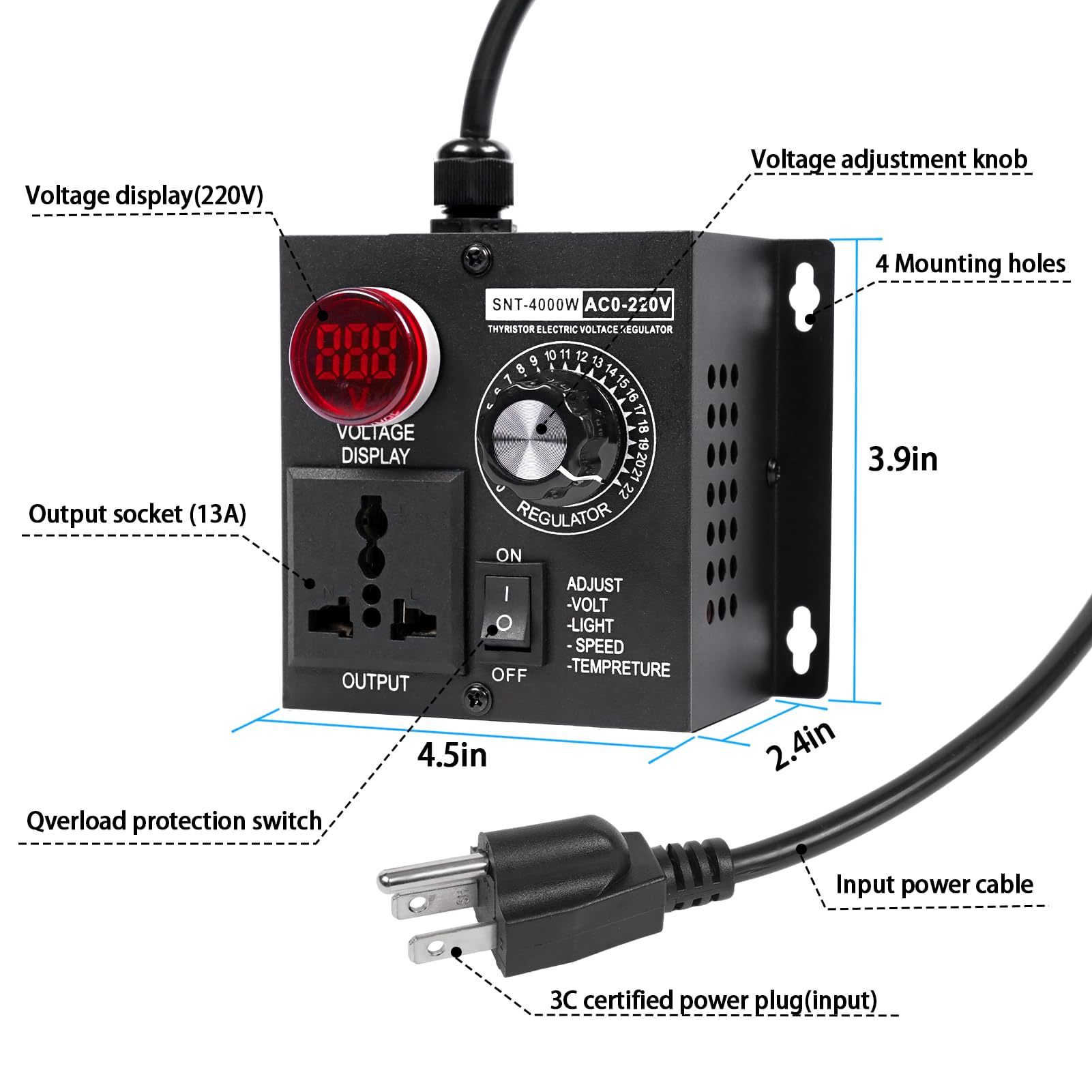 Variable Speed Controller for AC Motors - 120V SCR Fan Speed Regulator with LED Display | Perfect for HVAC, Industrial Equipment & Home Appliances