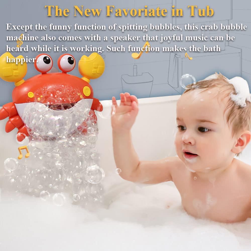 Electric Crab Bubble Maker for Bath Time - Kids Bathtub Toy with Music, LED Lights & Suction Cups | Fun Bubble Blower Machine for Toddlers & Baby Bath Play (Blue)