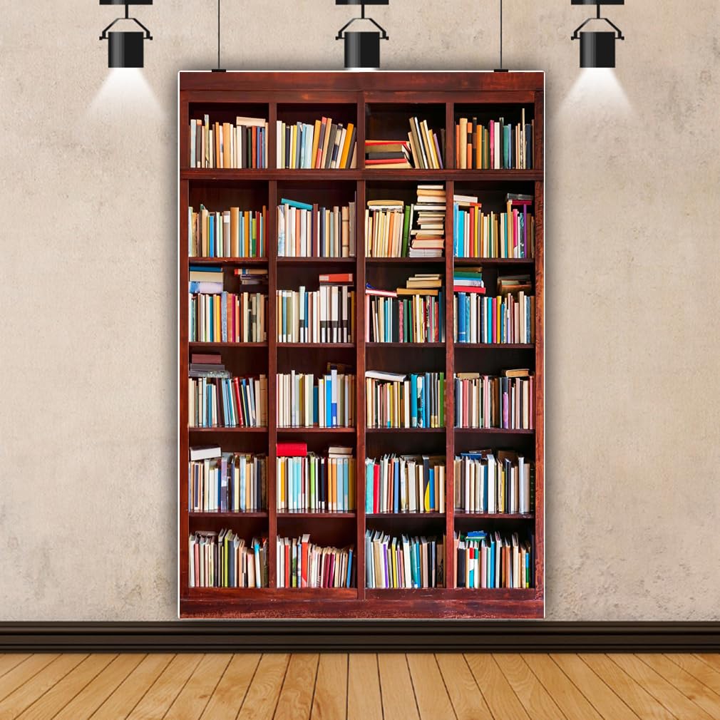 3x5ft Bookshelf Photography Backdrop - Vinyl Bookcase Background for Video Recording, Portrait Studio, Library & Book Store Decor - Ideal for Zoom Meetings, Video Calls, and Conference Backgrounds