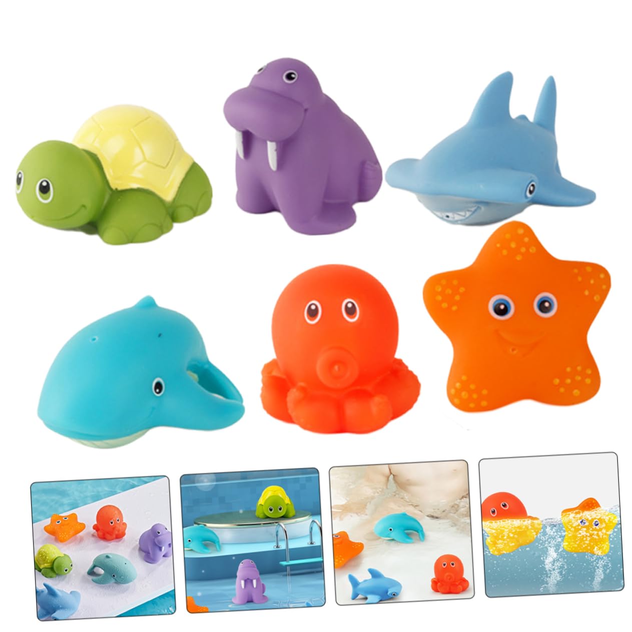 KOMBIUDA 6-Piece Bath Toy Set for Kids - Waterproof Vinyl Bathtub Toys for Baby & Toddler - Fun Shower Playthings for Bath Time, Pool & Beach Play