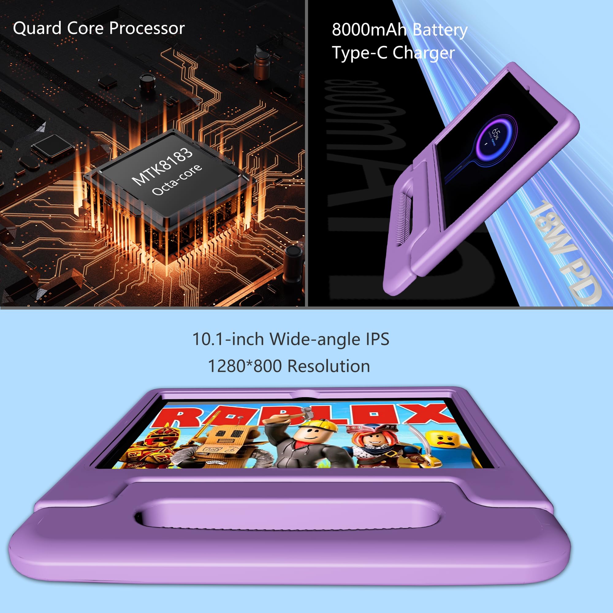 10 Inch Kids Tablet with Android 13 | 4GB RAM 64GB Storage | 8-Core Processor & WiFi 6 | 12 Hour Battery | Parental Controls | HD Display & Dual Cameras | Shockproof Case | Preloaded Educational Apps | Perfect for Learning, Travel & Home Use