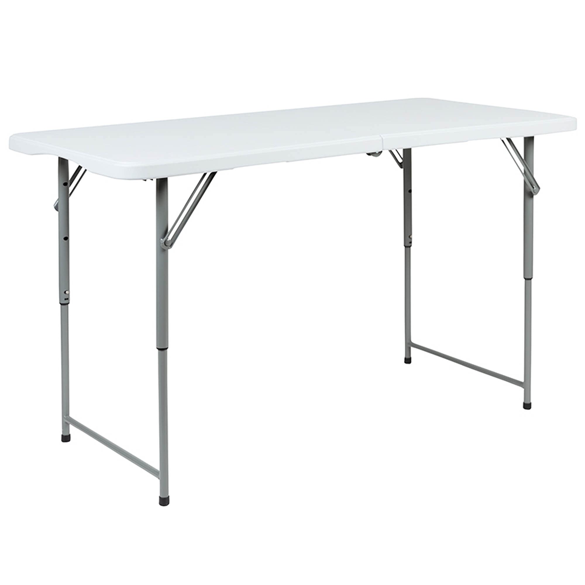 4-Foot Height Adjustable Bi-Fold Granite White Plastic Folding Table - Portable & Sturdy for Parties, Events, and Home Use