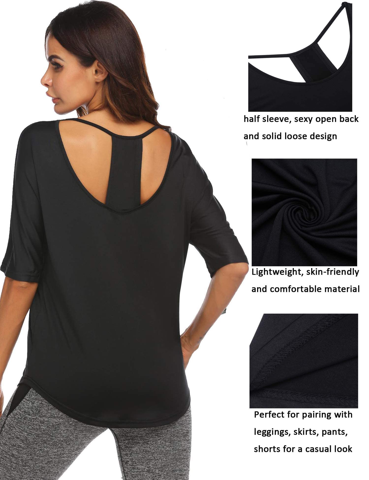 PINSPARK Women's Open Back Workout Shirts - Breathable Yoga Tops for Gym & Athletic Wear - Sizes S-3XL - Perfect for Yoga, Running & Fitness Training