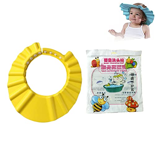 Baby Shower Cap - Adjustable Silicone Bathing Hat for Toddlers & Kids, Waterproof Hair Washing Hat for Baby Shampoo & Bath Time - Yellow (Perfect for Bath Time, Swimming & Hair Care)