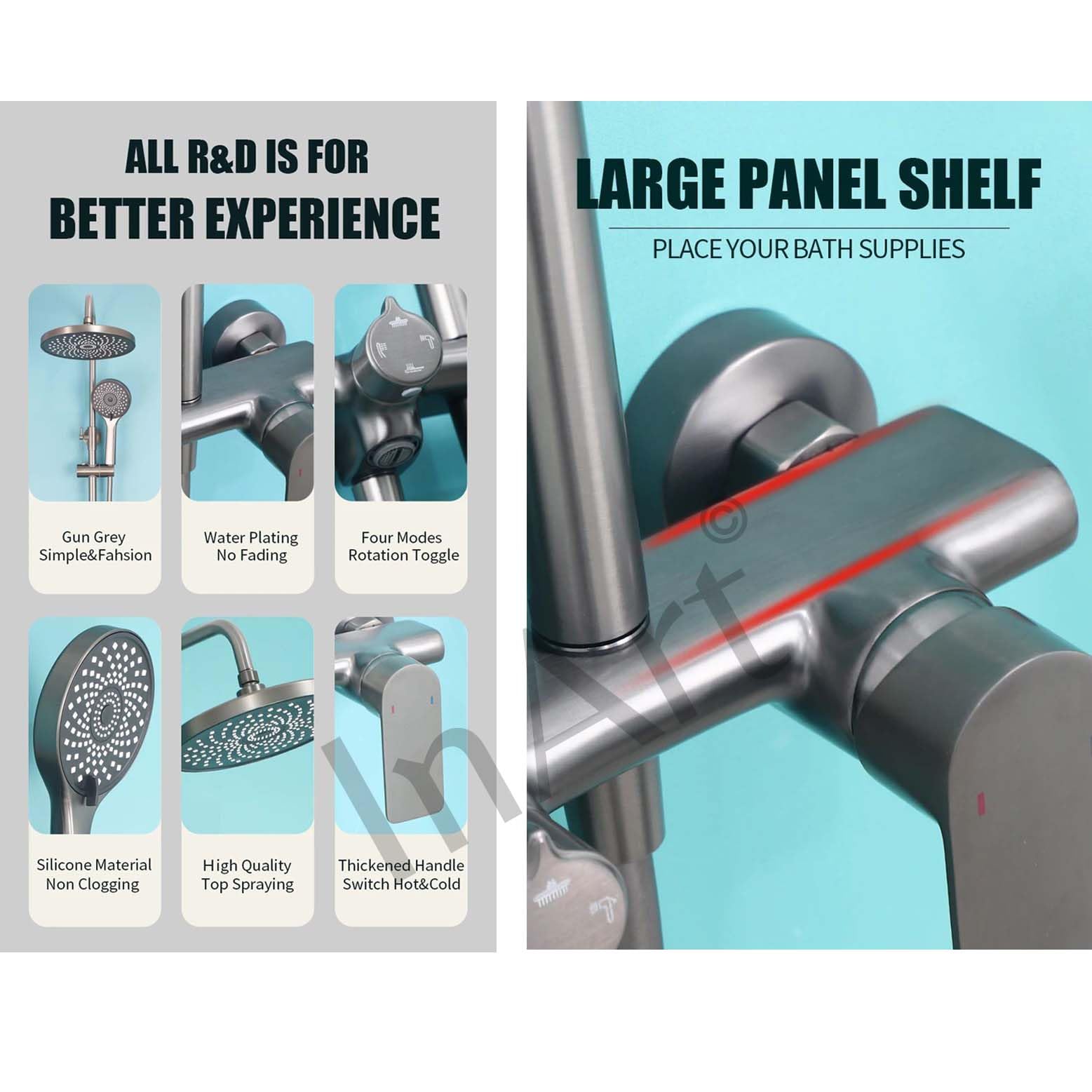 Luxury InArt 3-in-1 Shower Panel System with Single Lever Mixer, Hand Shower & Spout - Gun Grey Bathroom Wall Mounted Shower Set for Modern Home Spa Experience
