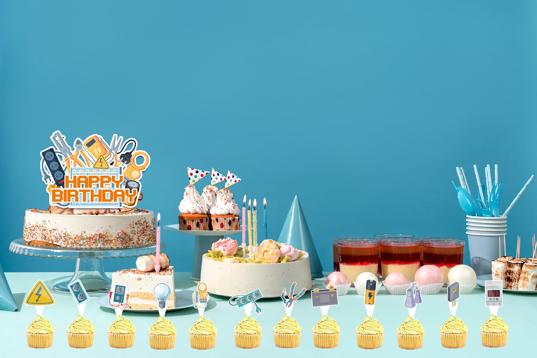 25 Pcs Electrician Cake Toppers - Lineman & Power Themed Cupcake Decorations for Electrician Birthday Party, Retirement Celebration & Appreciation Gifts - Funny Electrical Worker Party Supplies for Cakes, Cupcakes & Desserts