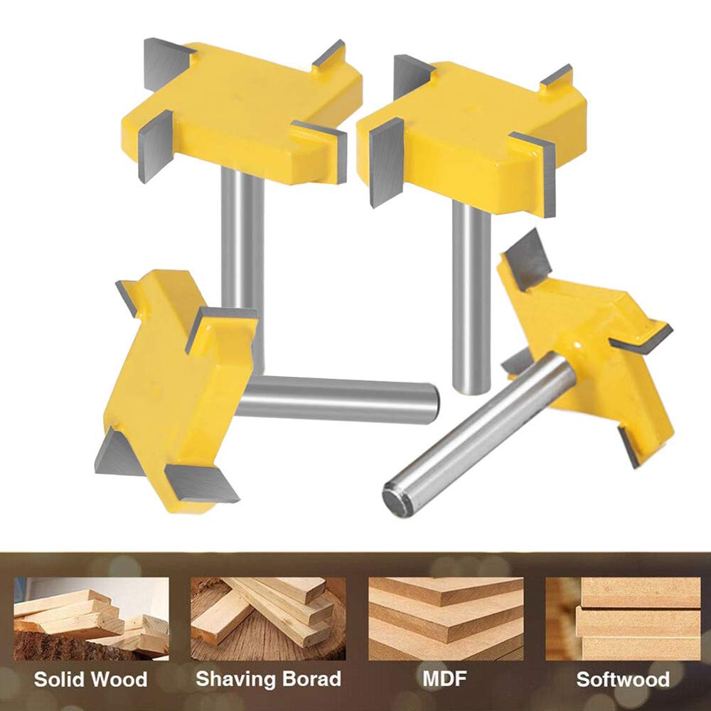4-Piece 4-Wing Spoilboard Surfacing Router Bit Set - 1/4