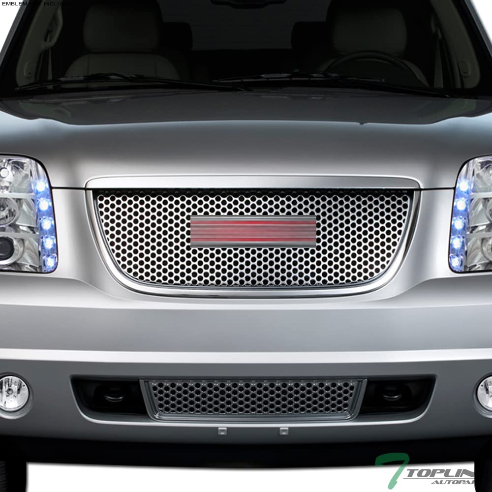 2007-2012 GMC Yukon Denali Chrome Round Hole Mesh Upper & Low Front Hood Grille - Durable Replacement Grille for Enhanced Style & Protection | Perfect for Off-Roading, Car Shows & Custom Builds