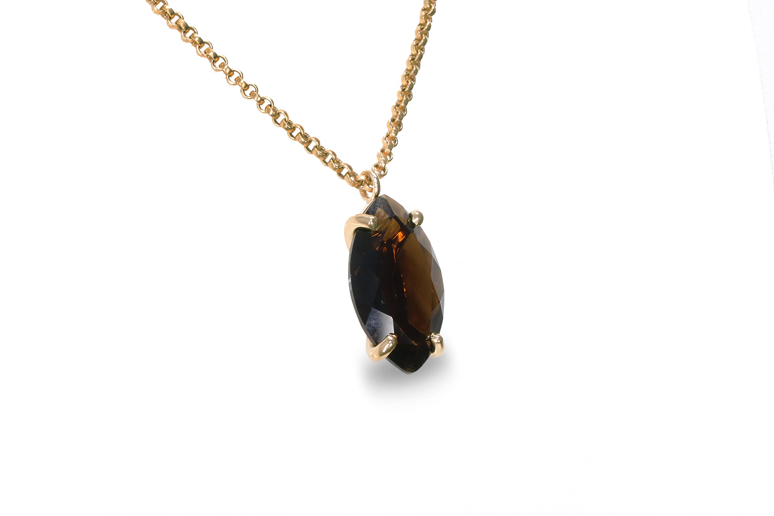 Elegant 14k Gold Marquise Smoky Quartz Necklace for Women - Wedding, Engagement, Graduation, Mother's Day & Birthday Gift - Custom Anemone Jewelry - Perfect for Special Occasions & Everyday Luxury