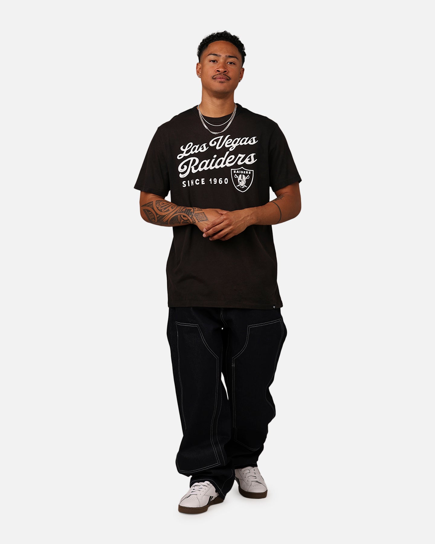 47 Brand Las Vegas Raiders Dusted T-Shirt for Men - Black NFL Football Fan Jersey - Perfect for Game Day, Tailgating & Sports Events