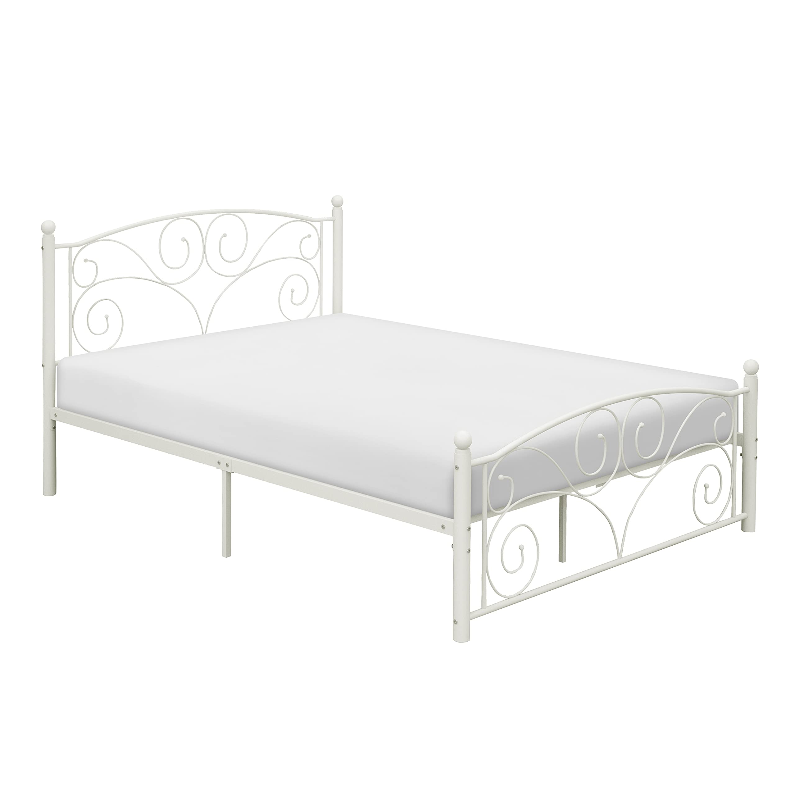 Homelegance Pallina Metal Platform Bed Frame - Full Size, White - Sturdy & Modern Design for Bedroom, Guest Room, or Dorm
