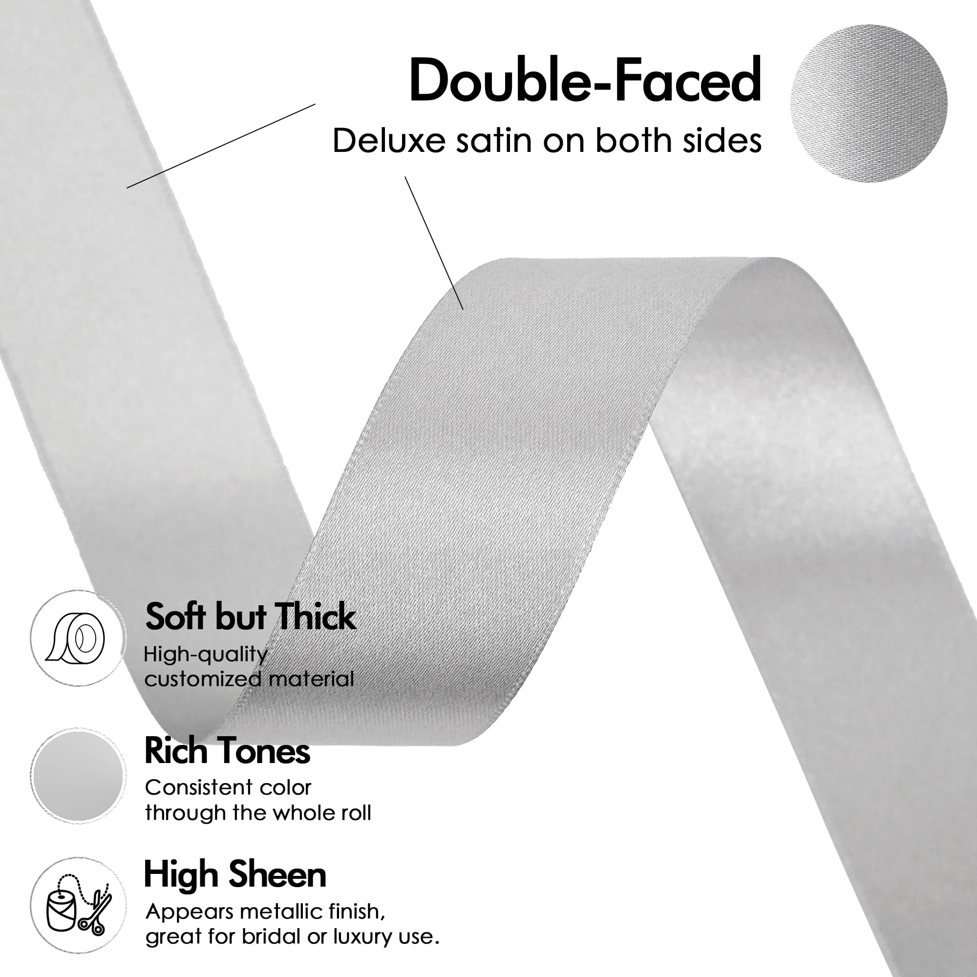 MEEDEE 1 Inch Silver Satin Ribbon - 50 Yards Double Faced Satin Ribbon for DIY Crafts, Wedding Decorations, Bridal Bouquets, Gift Wrapping & Holiday Decor - Perfect for Party Favors, Scrapbooking & Home Decoration