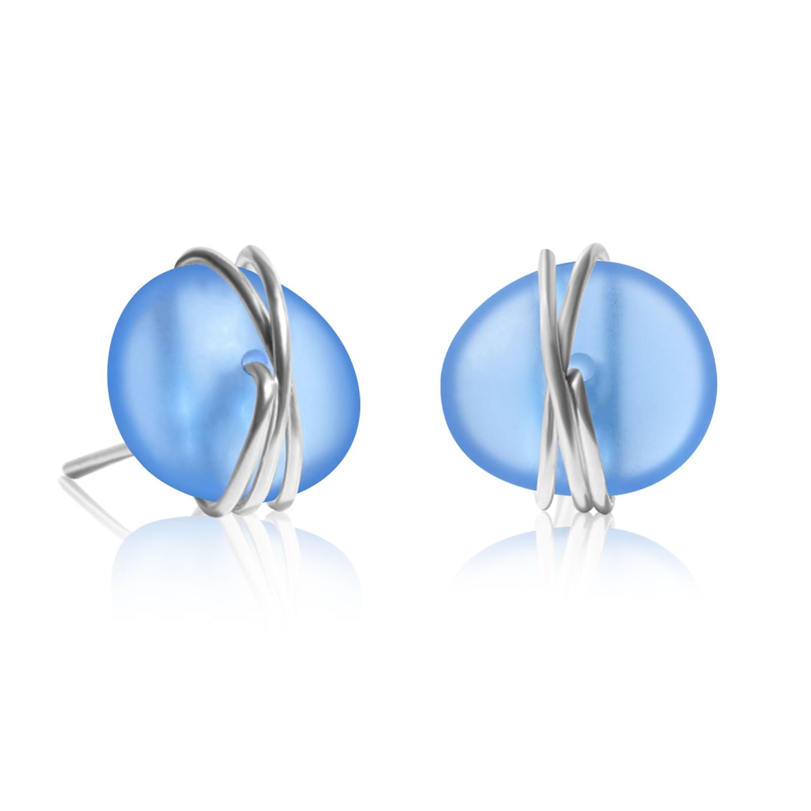 Hypoallergenic S925 Sterling Silver Sea Glass Stud Earrings | Handmade Beach Glass Jewelry for Women & Girls | Perfect for Beach Weddings, Summer Outfits & Gift Giving