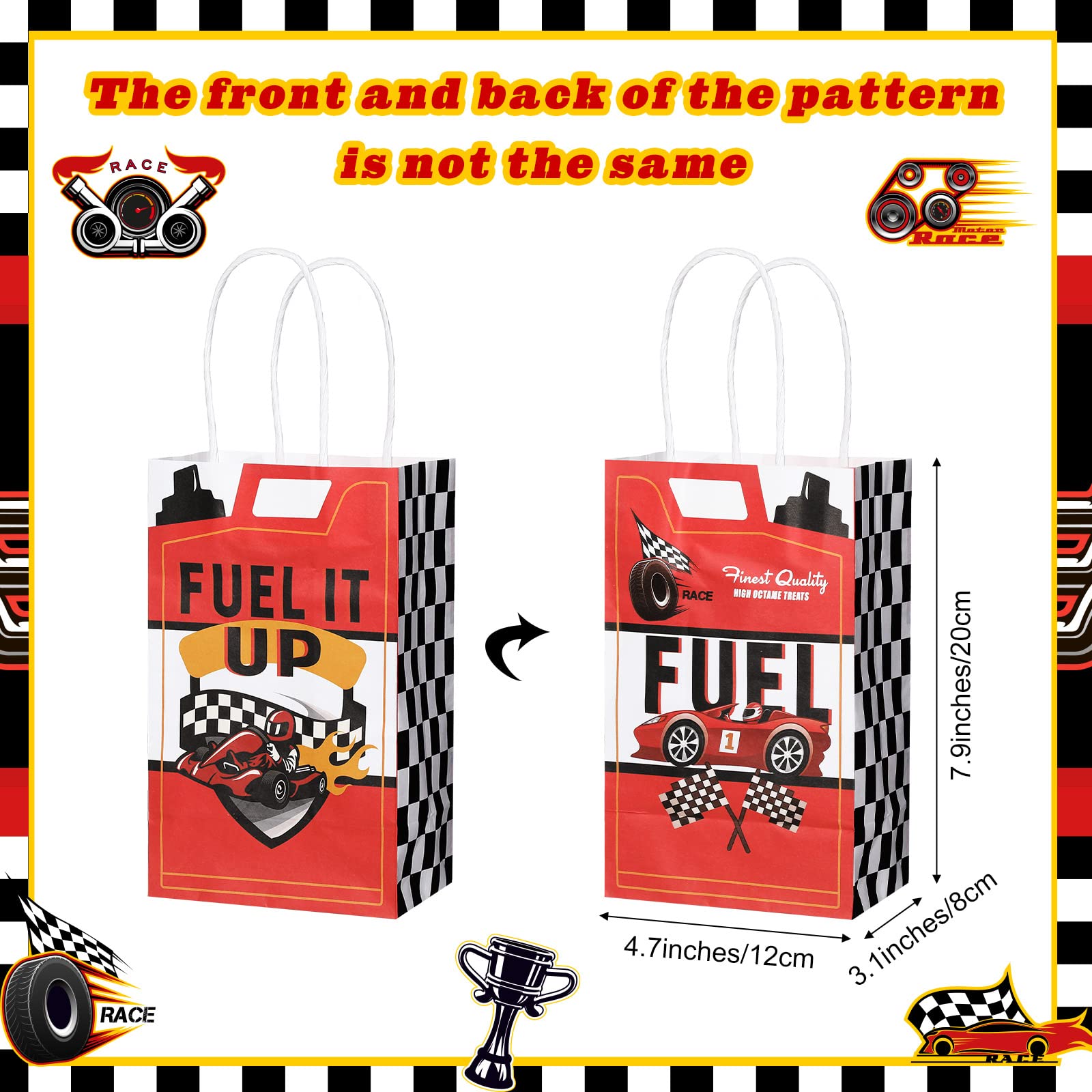 Pajean Race Car Themed Party Favor Bags - 16 Pack with Handles for Birthday, Baby Shower & Racing Decorations - Perfect for Goodie Bags, Gift Wrapping & Themed Party Supplies | Great for Kids' Birthday Parties, Baby Showers & Race Car Themed Events