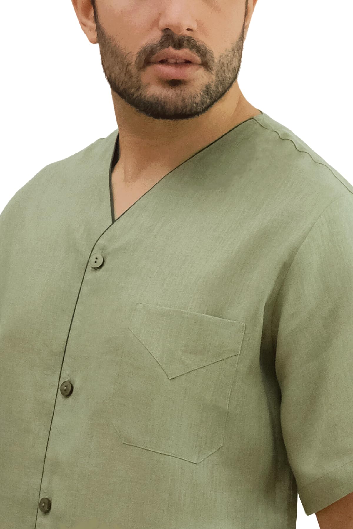 Men's V-Neck Linen Short Pajamas Set - Premium European Made Sleepwear for Summer Nights & Lounge Wear