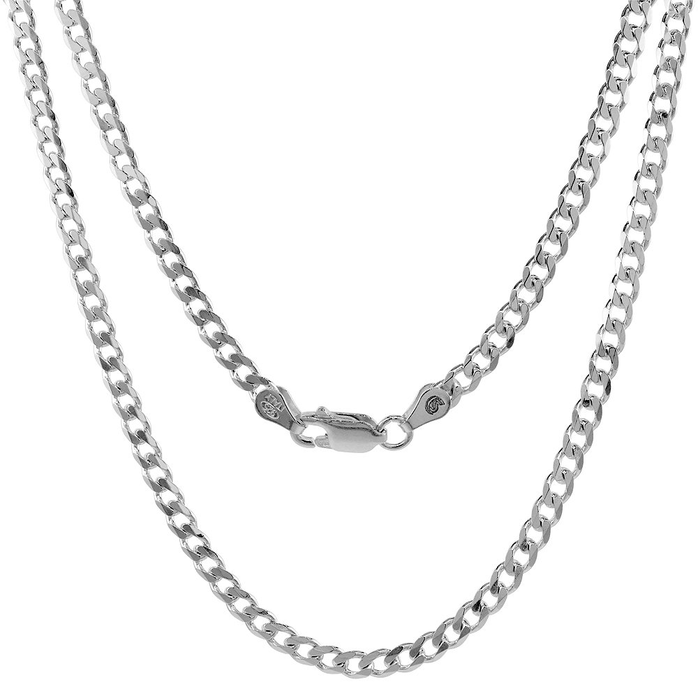Sterling Silver 4mm Curb Cuban Link Chain Necklace & Bracelet Set for Men & Women - Nickel Free, Beveled Edges, Italy Crafted (7-30 Inch) - Perfect for Gifts, Everyday Wear & Special Occasions