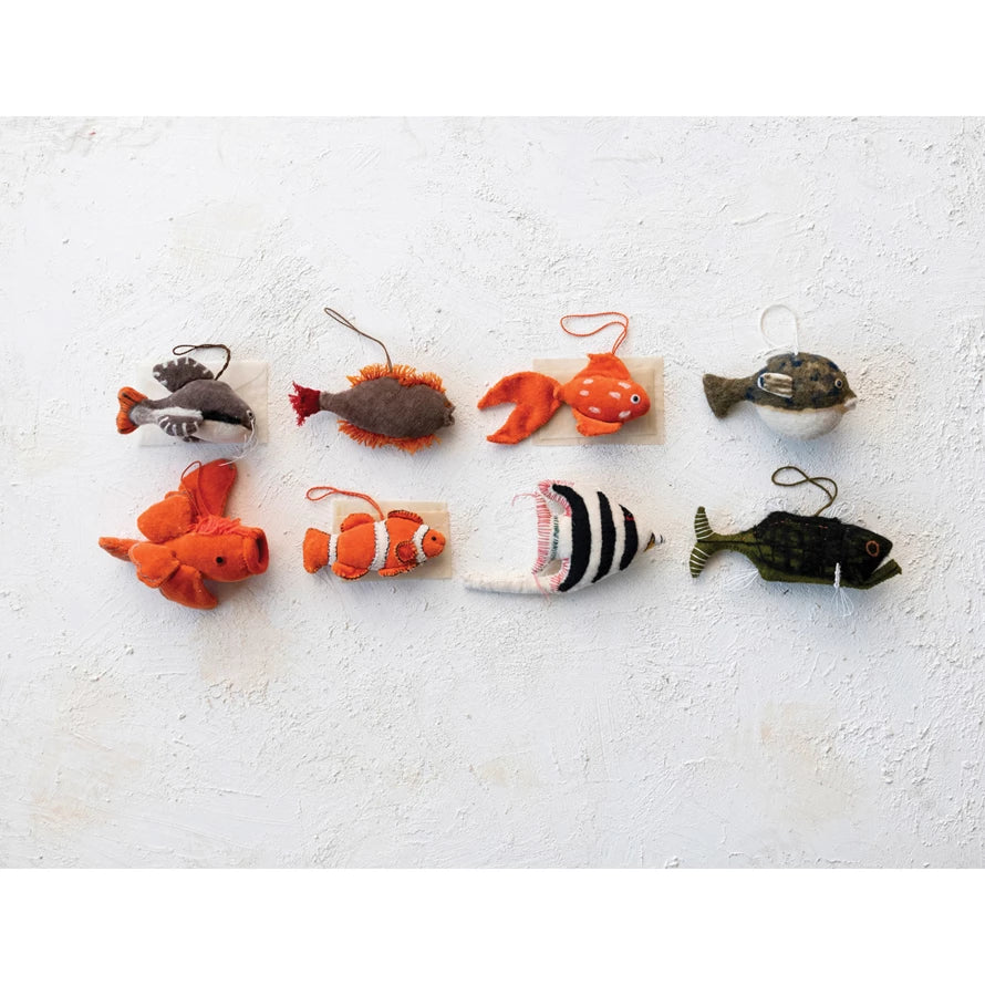 Handmade Cotton Velvet & Wool Felt Fish Ornament with Stitching - 8 Unique Styles - Perfect for Christmas Tree Decorations, Home Decor, and Gift Giving