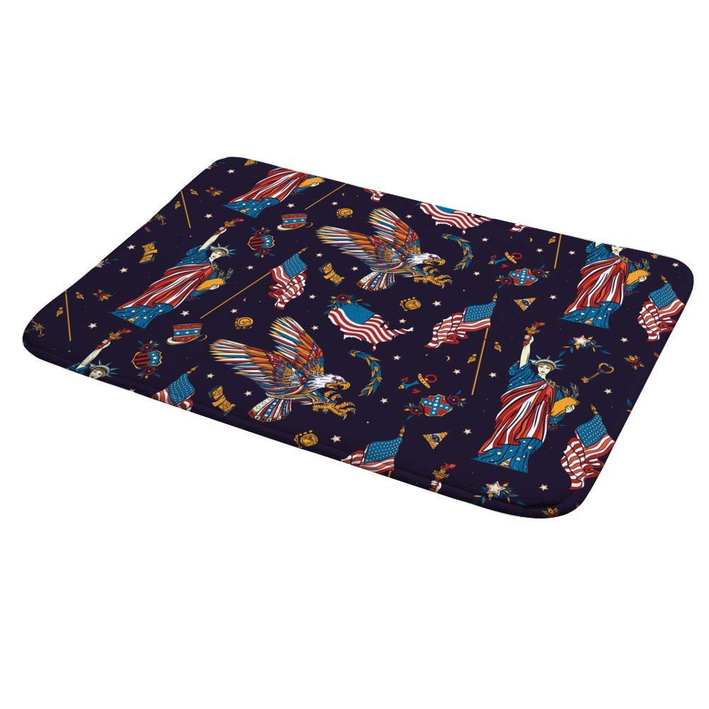 Non-Slip Coral Fleece Bathroom Tub Shower Rug Mat - USA Statue Liberty Eagle Design, Super Absorbent & Cozy Doormat for Bathroom, Shower, Outdoor Use