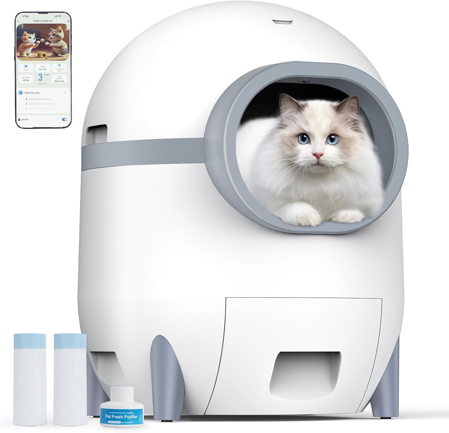 Automatic Self-Cleaning Cat Litter Box - Extra Large 85L Capacity for Multiple Cats, Smart APP Control Electric Litter Box with Waste Bags - Perfect for Busy Pet Owners & Multi-Cat Households