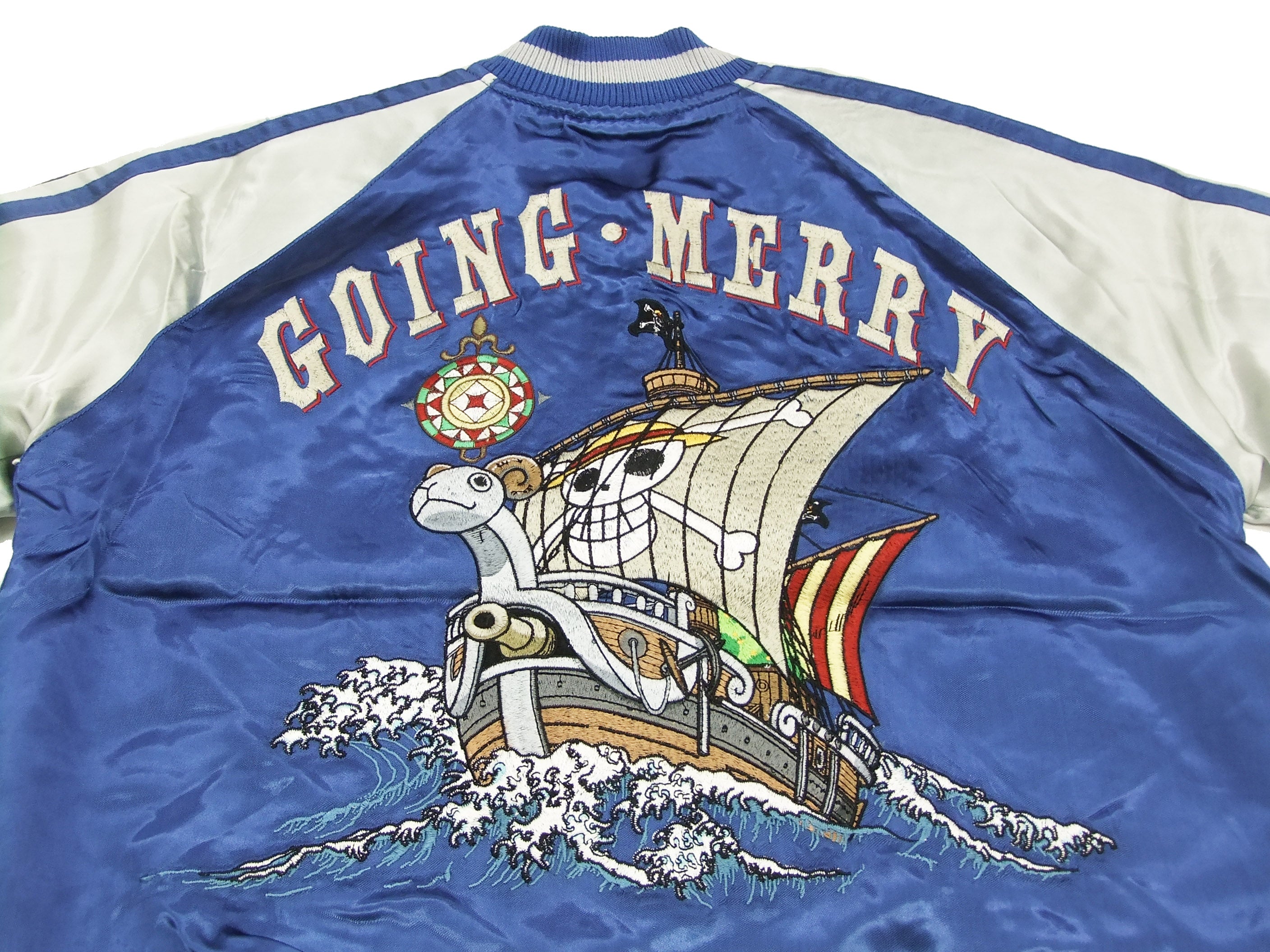 Hanatabi Gakudan Men's Japanese Souvenir Jacket - ONE PIECE Sukajan Bomber with Script Design OPSJ 005 | Anime Fashion for Streetwear & Cosplay