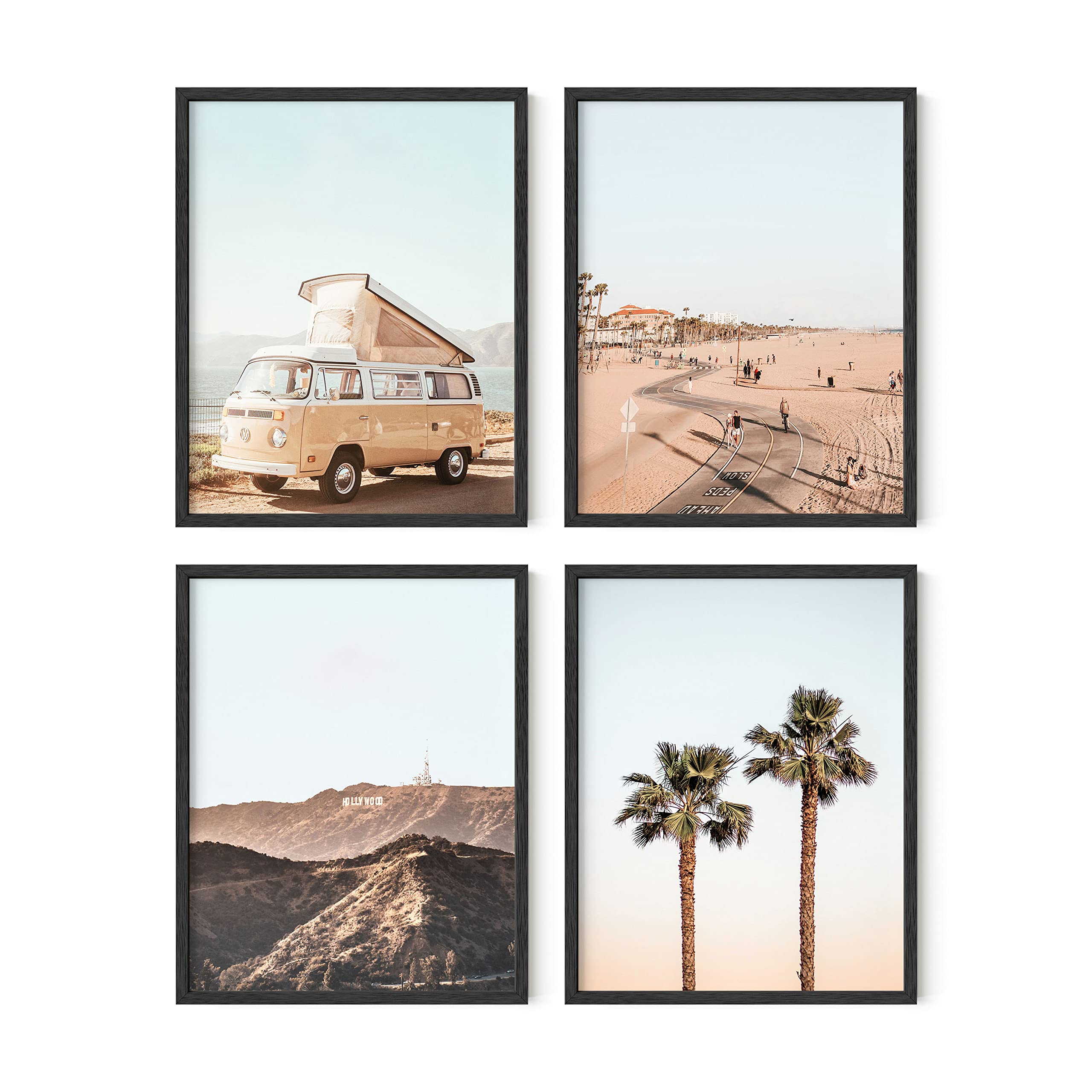 HAUS AND HUES Coastal Beach Art Prints Set of 4 - 8x10 Framed Wall Decor for Bathroom, Living Room & Bedroom | Ocean Themed Home Decor, Beach House Wall Art, Nautical Prints (Black Frame)