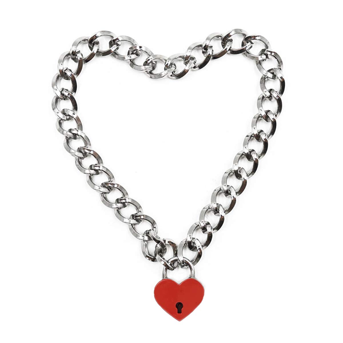 Succuba Heart Padlock Necklace - Gothic Metal Chain Choker Collar with Lock & Key for Women & Men - 16 Inch Adjustable - Perfect for Gothic Fashion, BDSM Accessories, and Alternative Jewelry Styles