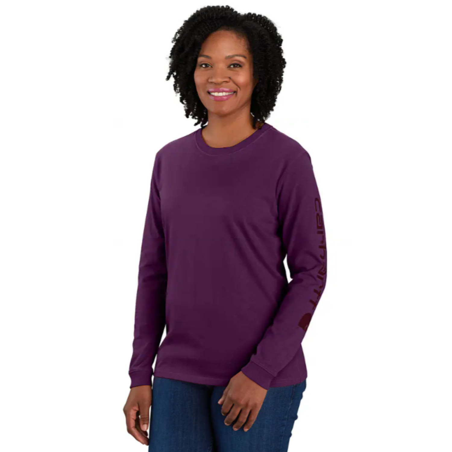 Carhartt Women's Logo Embroidered Long Sleeve T-Shirt | Comfortable Cotton Crewneck Tee for Work, Outdoor & Casual Wear