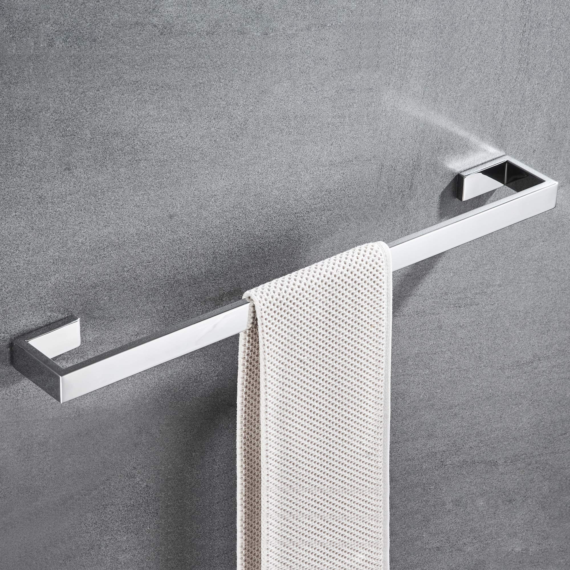 JunSun 24 Inch Polished Chrome Bath Towel Bar - Modern Wall Mounted Towel Rack & Holder for Bathroom - Durable Bathroom Hardware with Single Towel Rail - Perfect for Home, Spa, and Hotel Decor