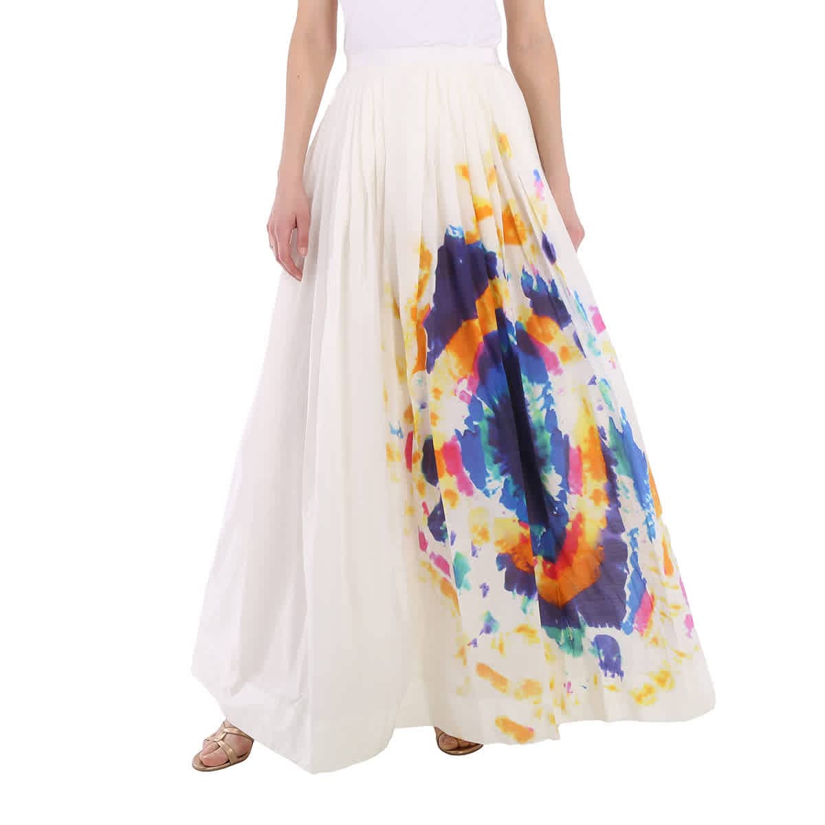 Burberry Tie-Dye Print Maxi Skirt - Women's Size 6 (US 4) - Vibrant Blue Multi-Color Floral Design - Perfect for Beach Vacations, Summer Outfits & Boho Fashion