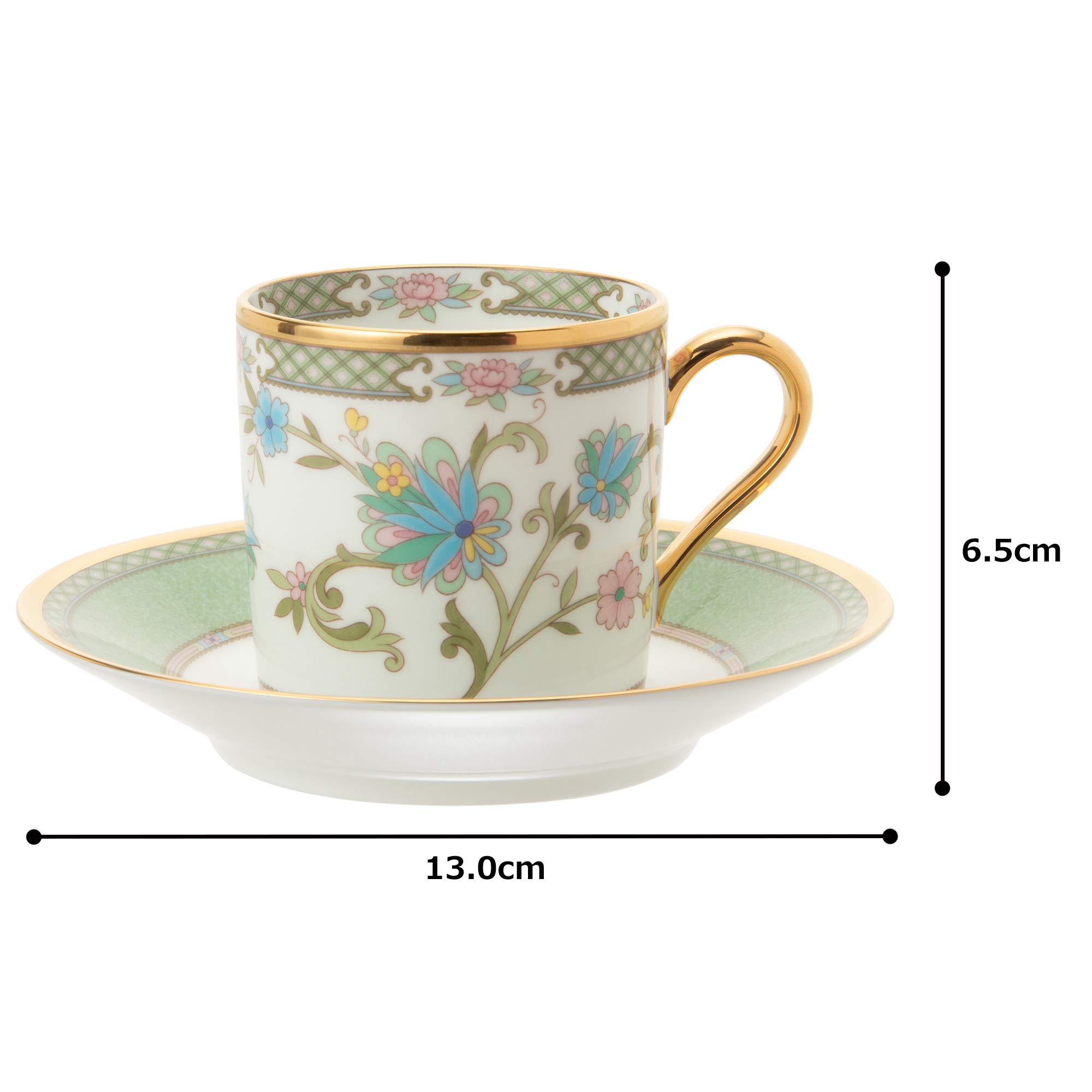 Noritake Bone China Yoshino Green Coffee Cup & Saucer Set - 125ml (4.2oz) Elegant Tea Cup for Afternoon Tea, Cafe, Home Decor & Gift Giving