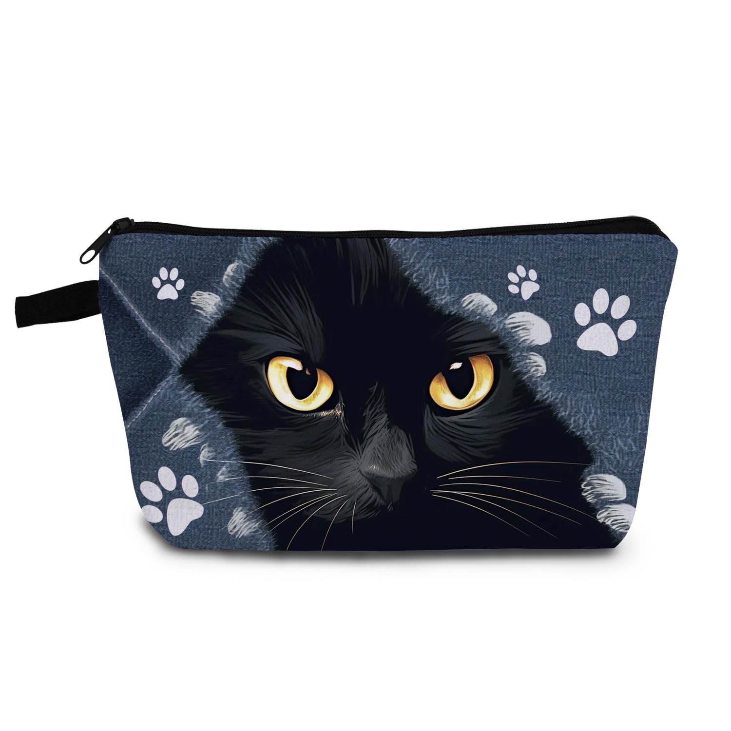 Black Cat Makeup Bag - Cute Kitten Printed Cosmetic Organizer with Zipper - Perfect Birthday Gift for Cat Lovers - Great for Travel, Daily Use & Storing Cosmetics, Jewelry & Small Essentials
