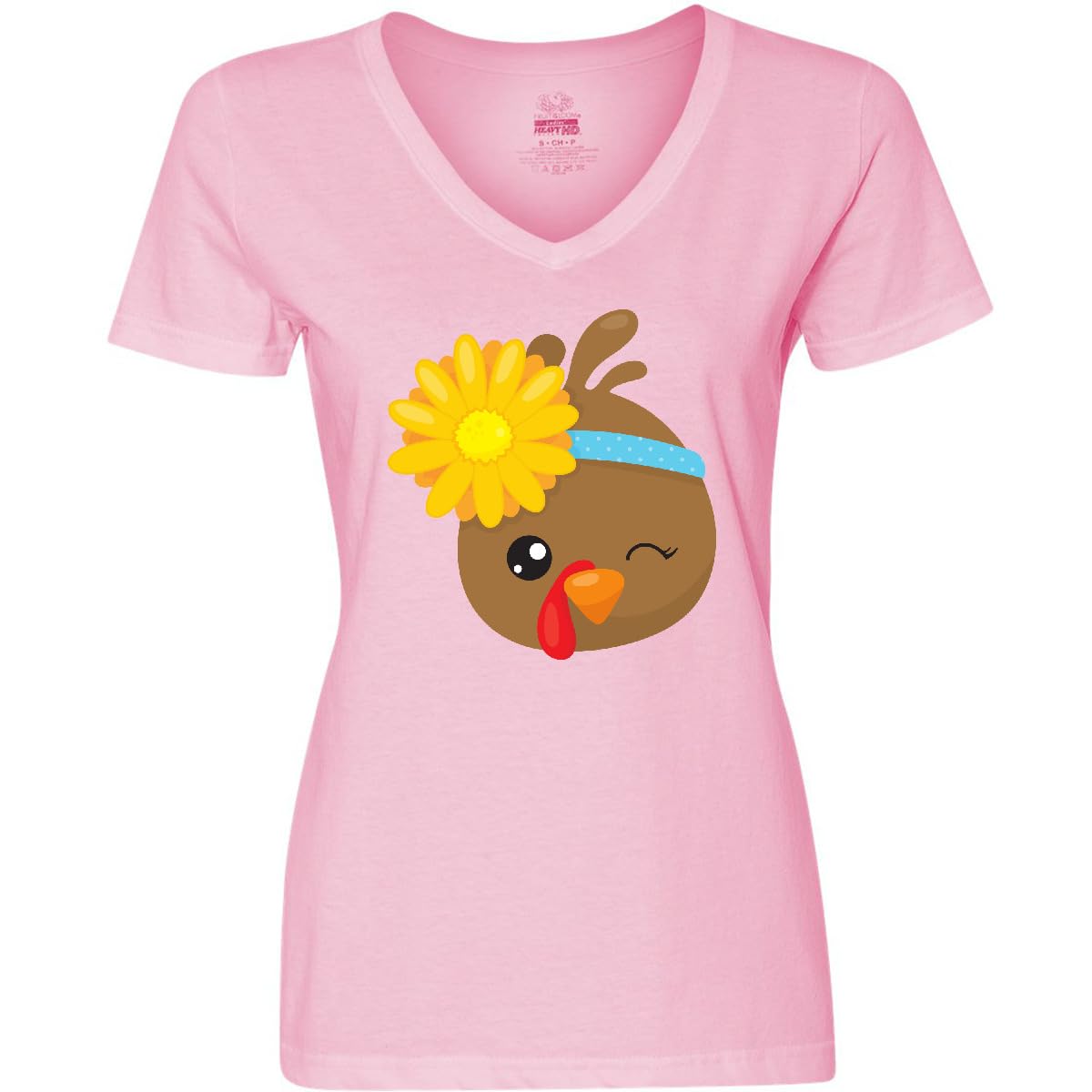 Inktastic Cute Brown Turkey Women's V-Neck T-Shirt - Funny Thanksgiving Outfit for Family Gatherings & Holiday Parties